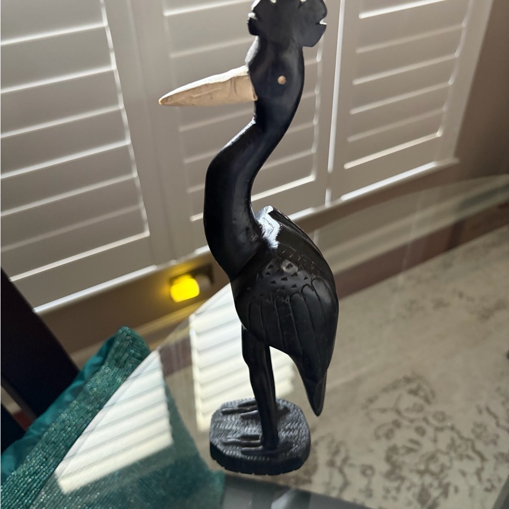 Vintage Black Wooden Crane Figurine - Home Accents Decor